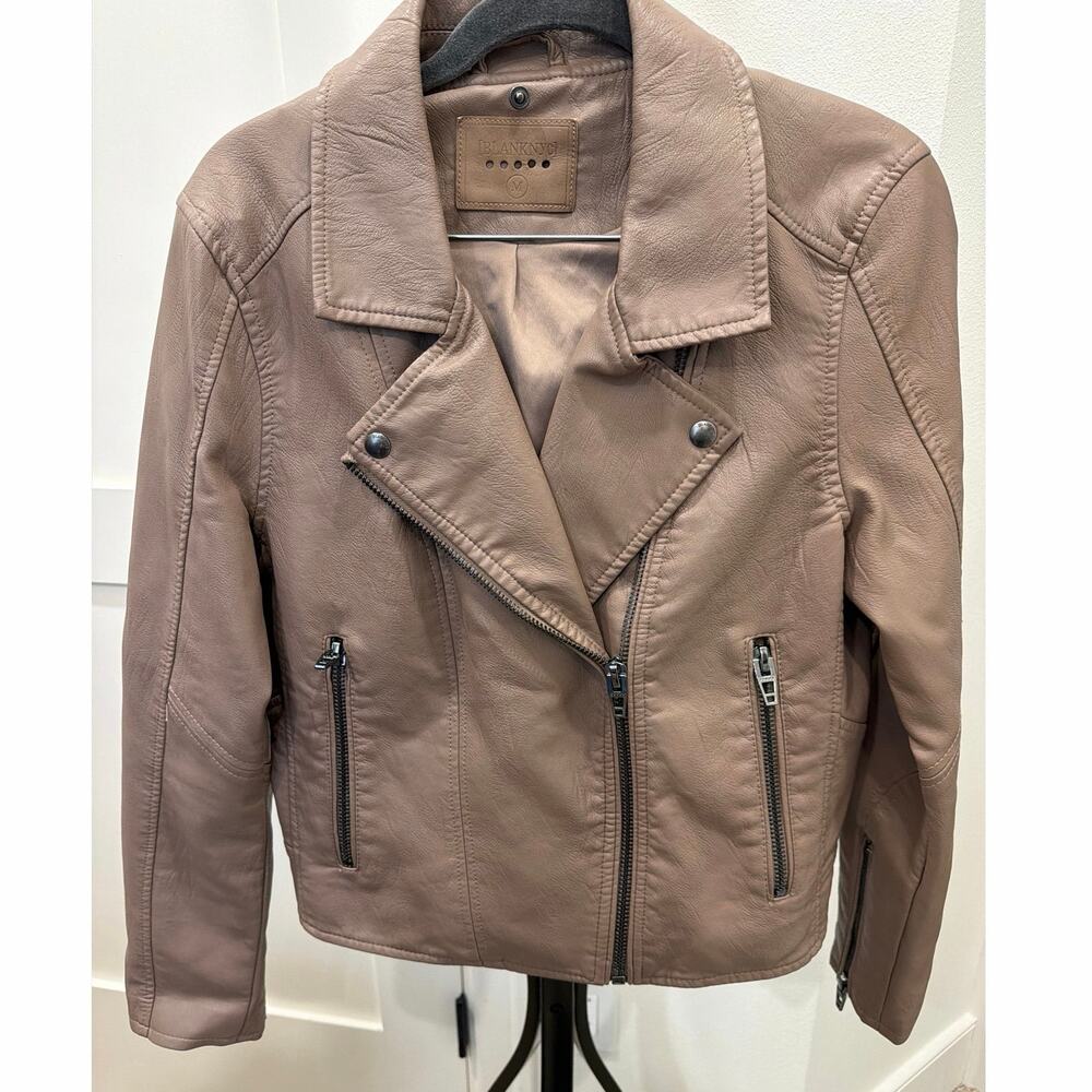 BLANKNYC Faux Leather Moto Jacket Size Medium Taupe Beige Biker Neutral Y2K